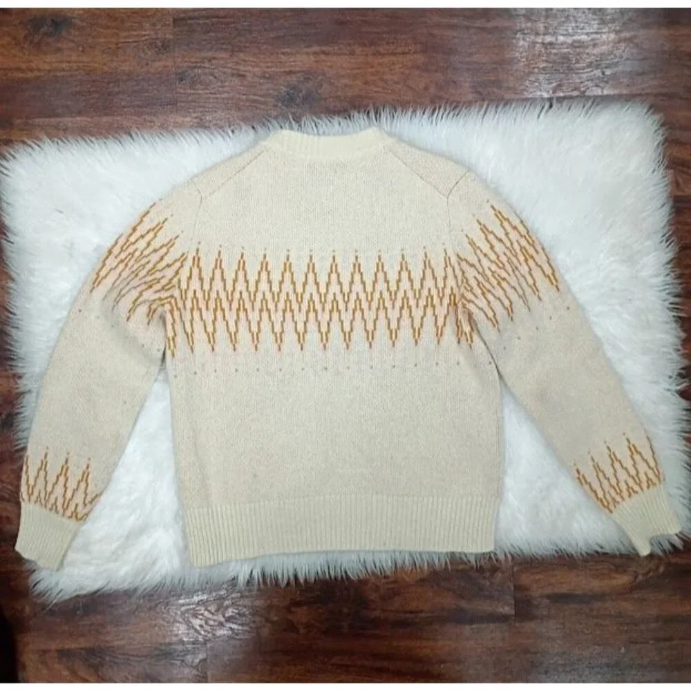 Patagonia Cream Sweater Zigzag Pattern Recycled Wool Blend Size S - Picture 3 of 8